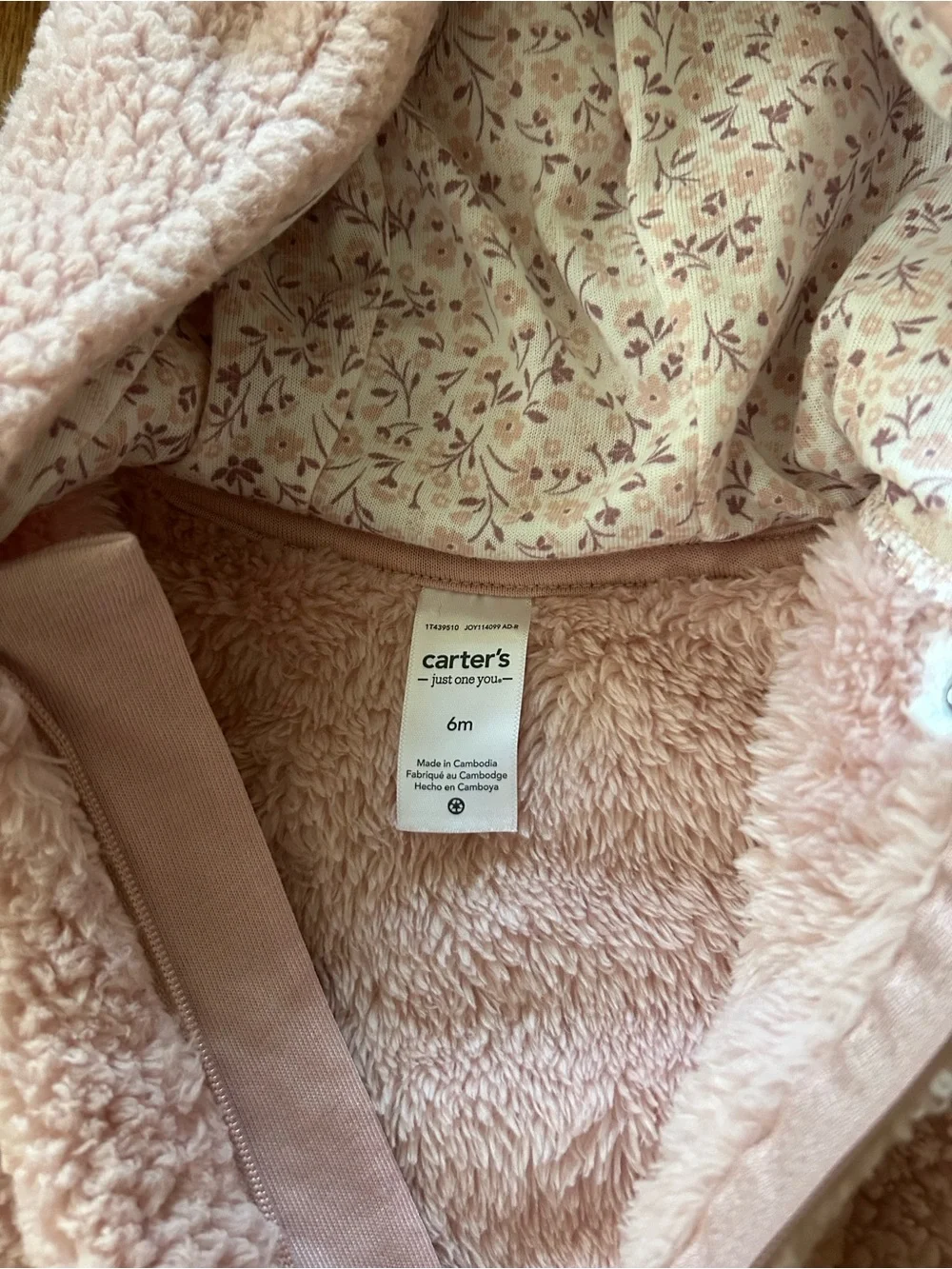 Carter's Plush Sherpa Bunting with Hood and Bear Ears - Light Pink 6M